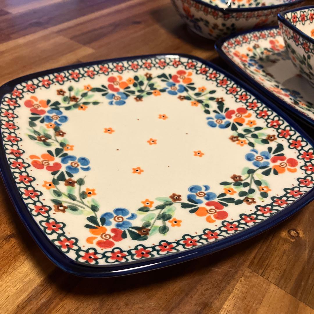 ポーリッシュポタリー角皿4枚セット