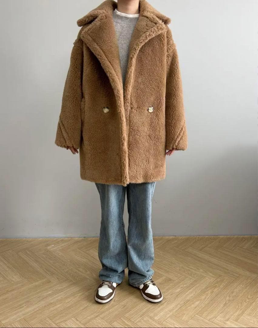 新品未使用 ベアミディアム丈 テディコート ライトブラウン