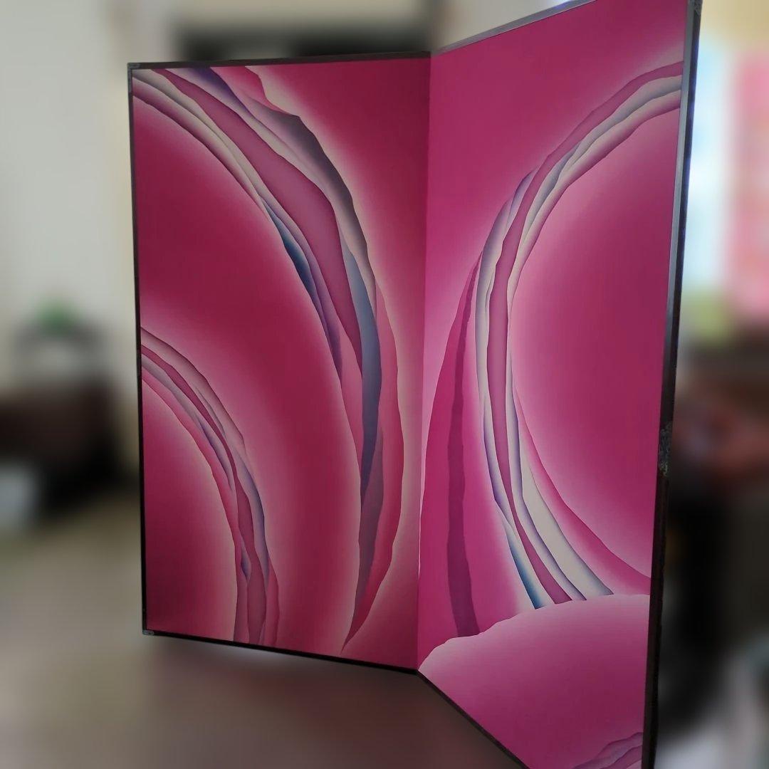 屏風 衝立 モダン 布張り 染め付け 間仕切り パティーショ 紫ピンク