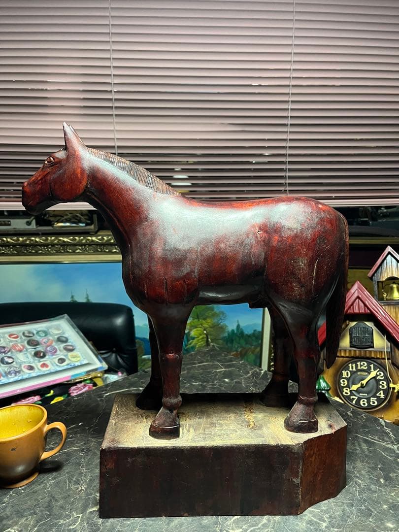 馬の木彫り、木彫り馬、馬の彫刻、 道産子馬木彫り、一点物き彫り