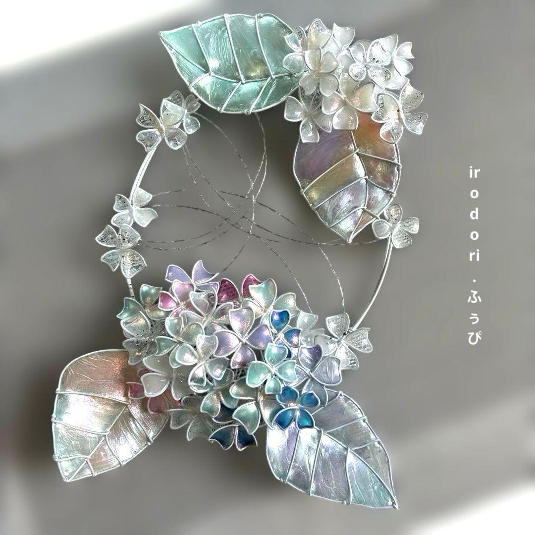 一点物　シェル紫陽花リース　ディップアート　ワイヤークラフト　アート