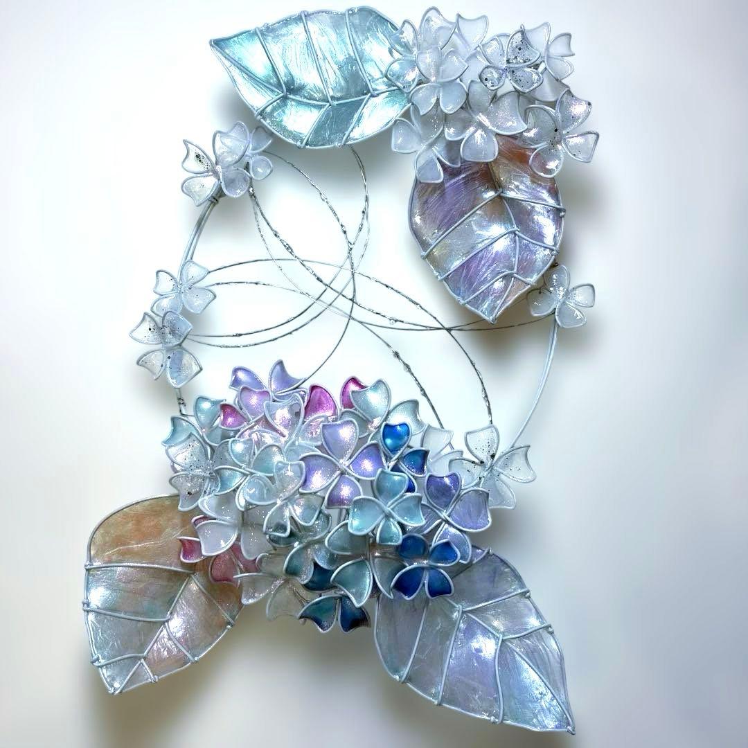 一点物　シェル紫陽花リース　ディップアート　ワイヤークラフト　アート