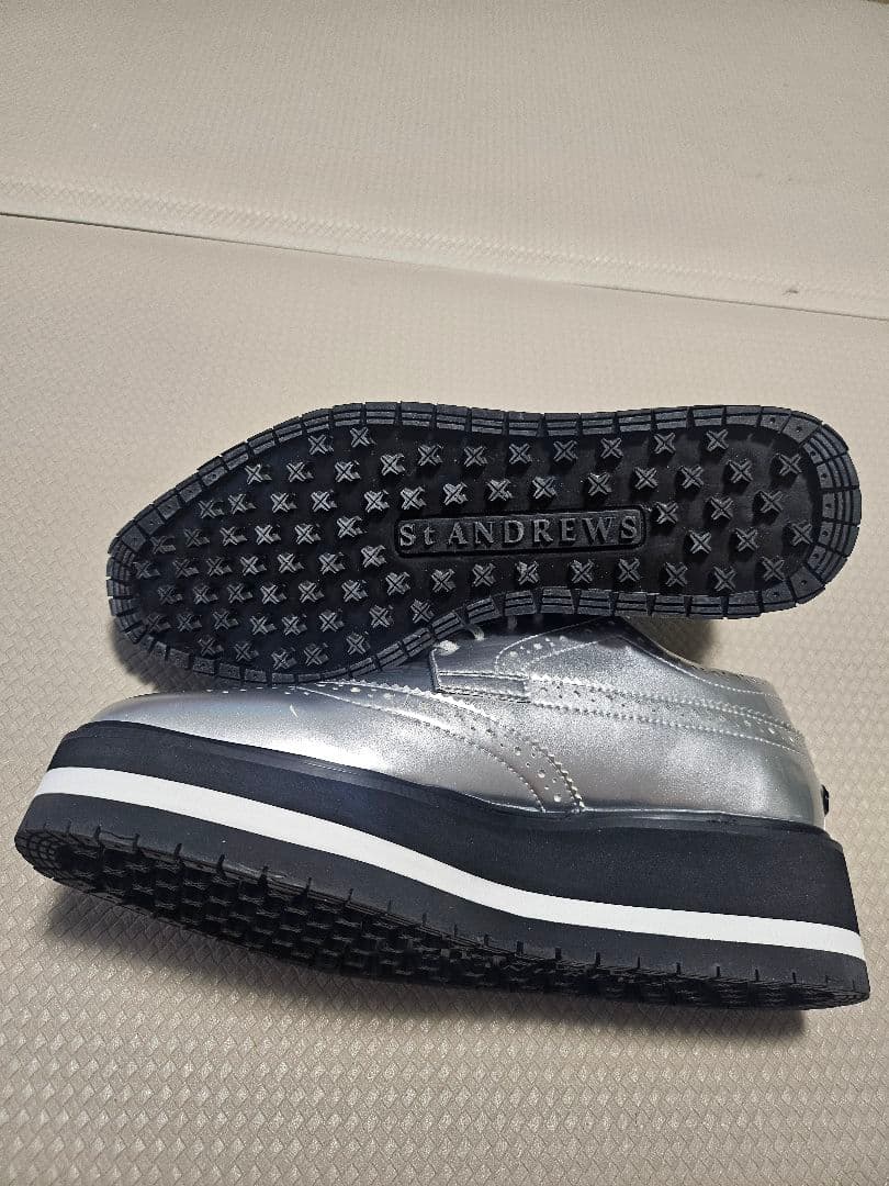 新品 ST.ANDREWS シルバー 厚底ウィングチップシューズ