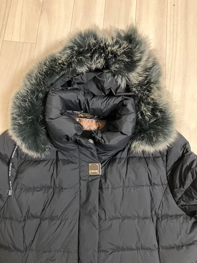 美品 BALMAIN バルマン ダウン コート フォックス ファー 黒 ブラック