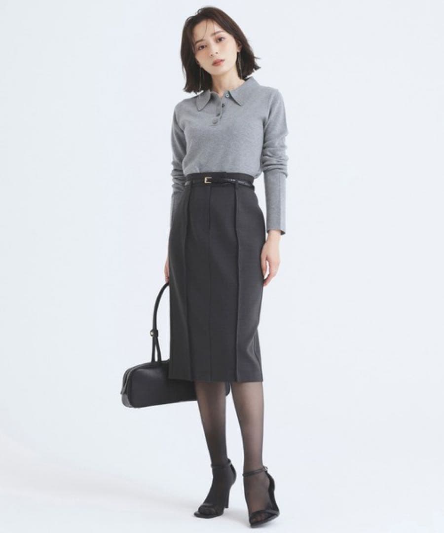 anuans ピンタックミディタイトスカート M