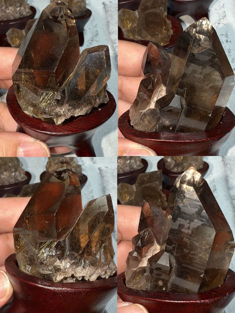 ②ブラジル産 タイチンルチルクォーツ マスター 原石クラスター 特注手彫専用台座