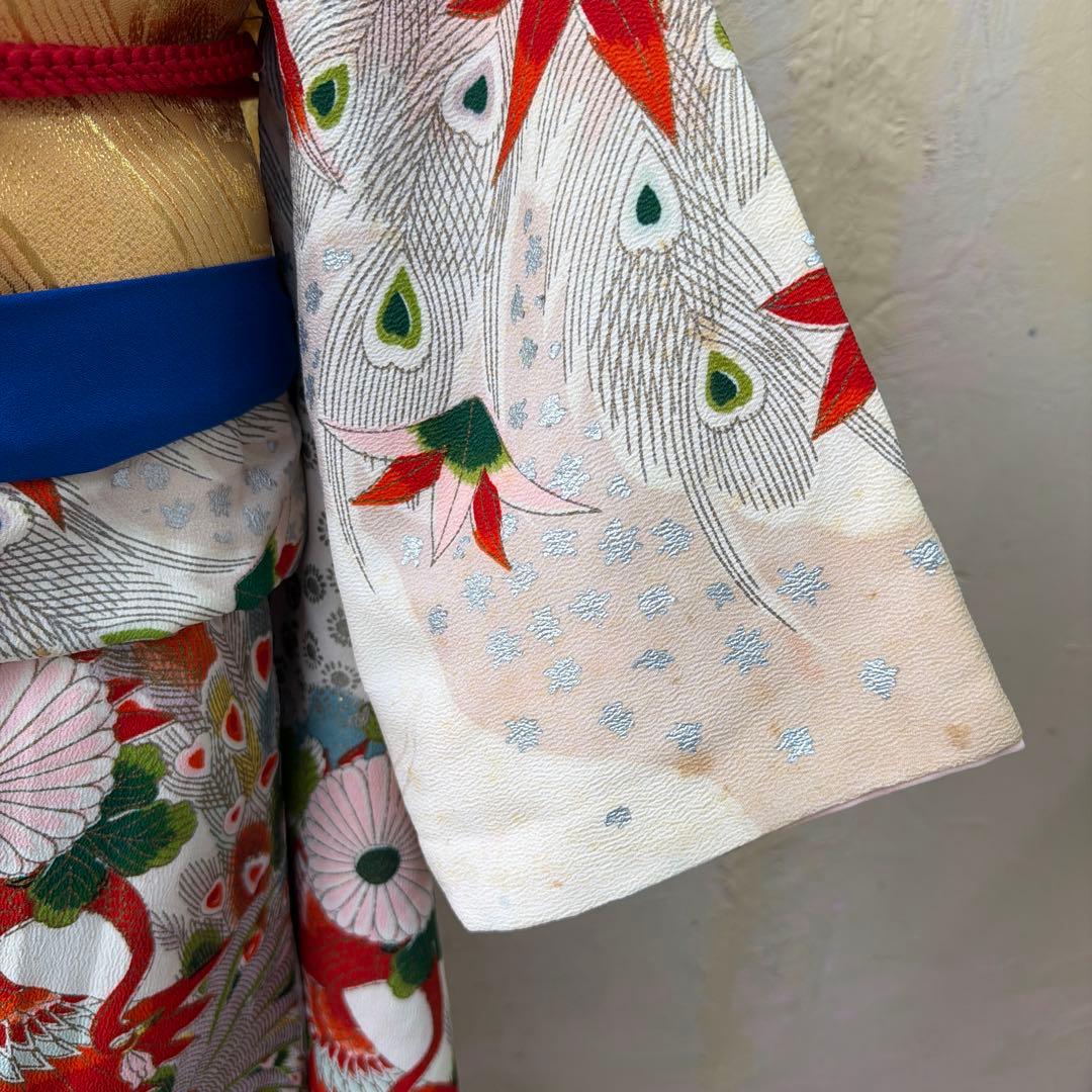 No.k002七五三 7歳 着物 フルセット レトロ花柄 ※シミあり