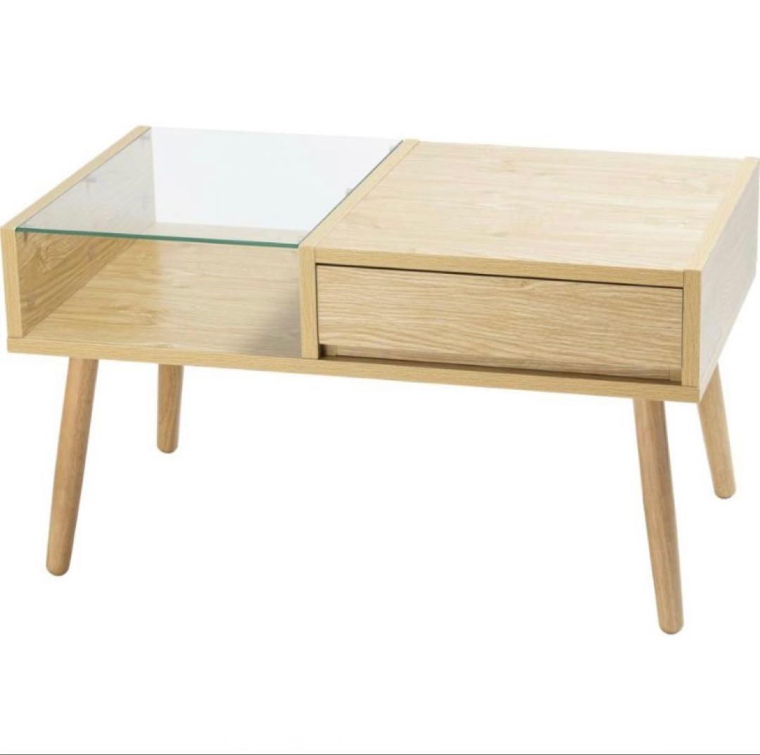 美品✨スタイリッシュ ウッドガラス天板 リビングテーブル
