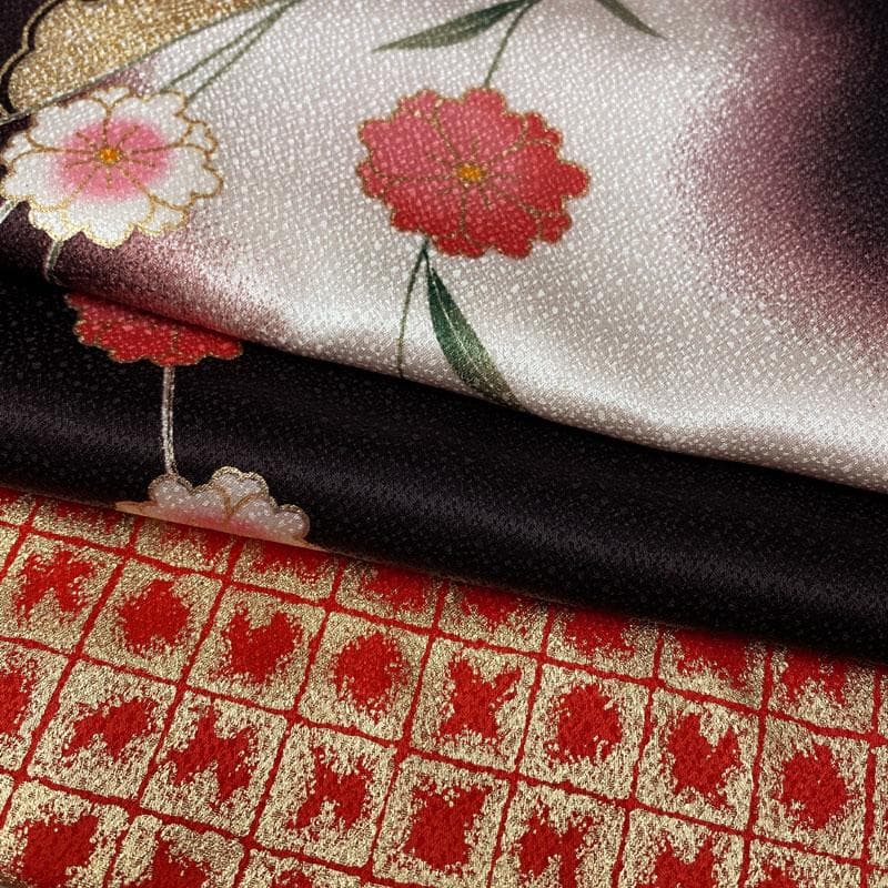 509ag30◎七五三 七歳 女児 着物&袋帯 金彩 枝垂桜 黒◎