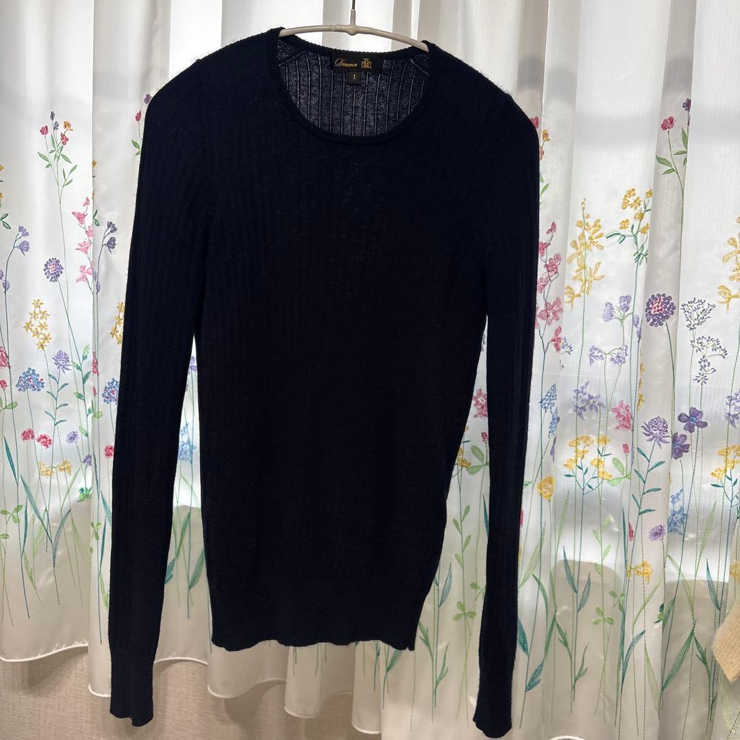 ドゥロワー　リブ　カシミヤ　シルク　ニット　ネイビー　Drawer 18G 1