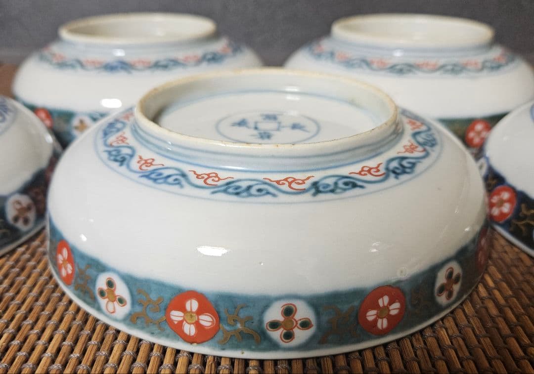 江戸時代末期　献上古伊万里様式　錦手　鳳凰に桐葉文　15.5cm   深皿　5客