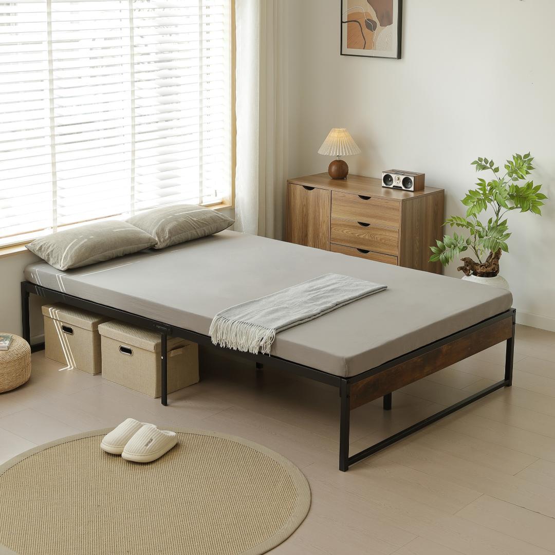 限定価格！【D】ベッドフレーム 木製×スチール パイプ オシャレ　BLACK