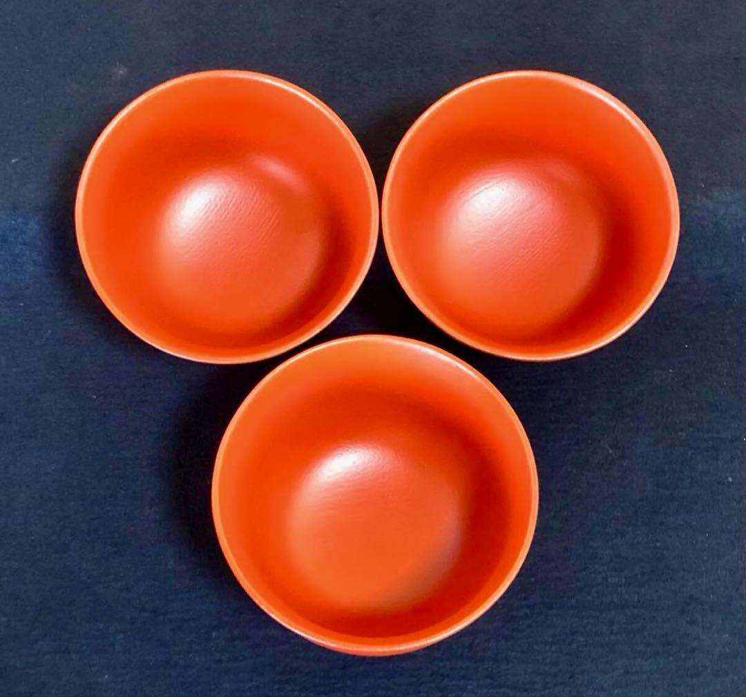 「祖」朱塗 筒向付 梓作 3客 共箱 懐石 (A)