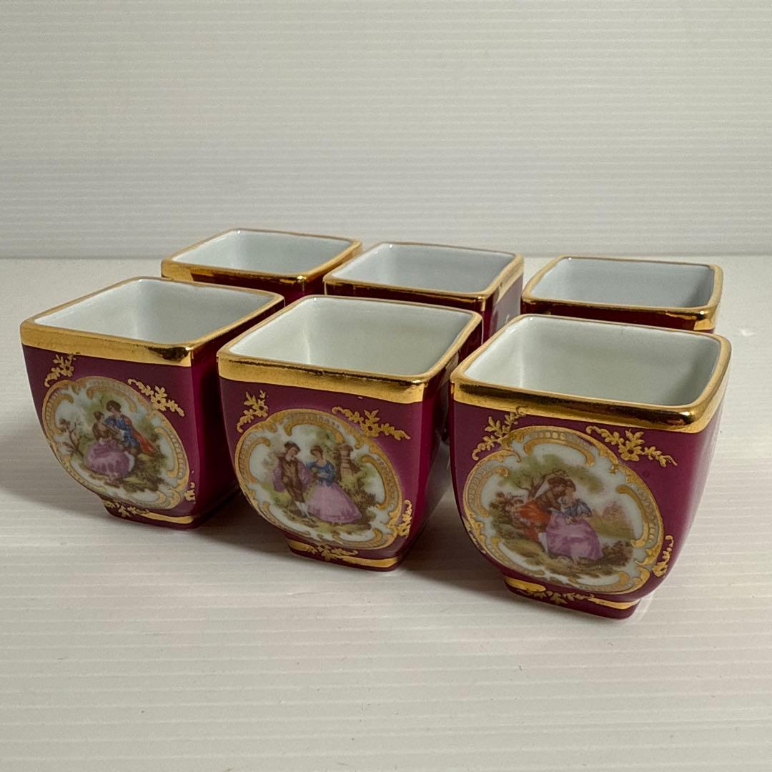 ①レア！空瓶 リモージュ 陶器ボトル ブックボトル ショットグラス 6客セット