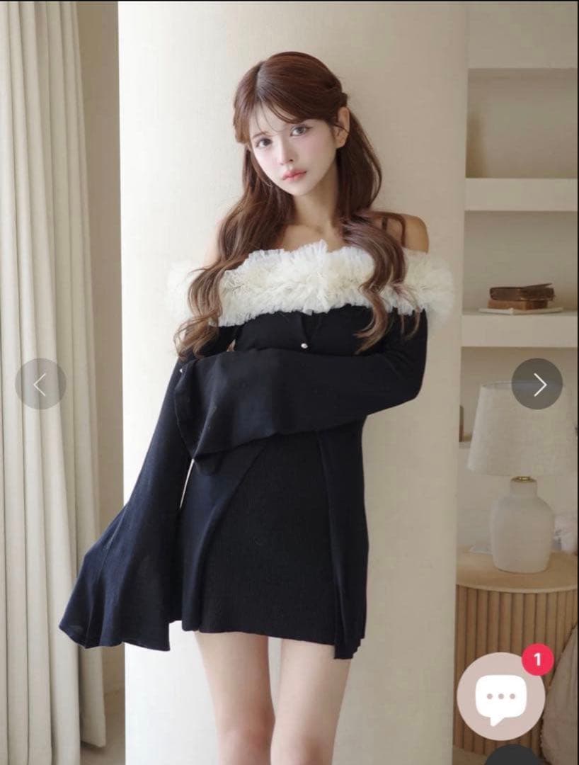 チュールオフショルアシンメトリーワンピー ス　randy XS