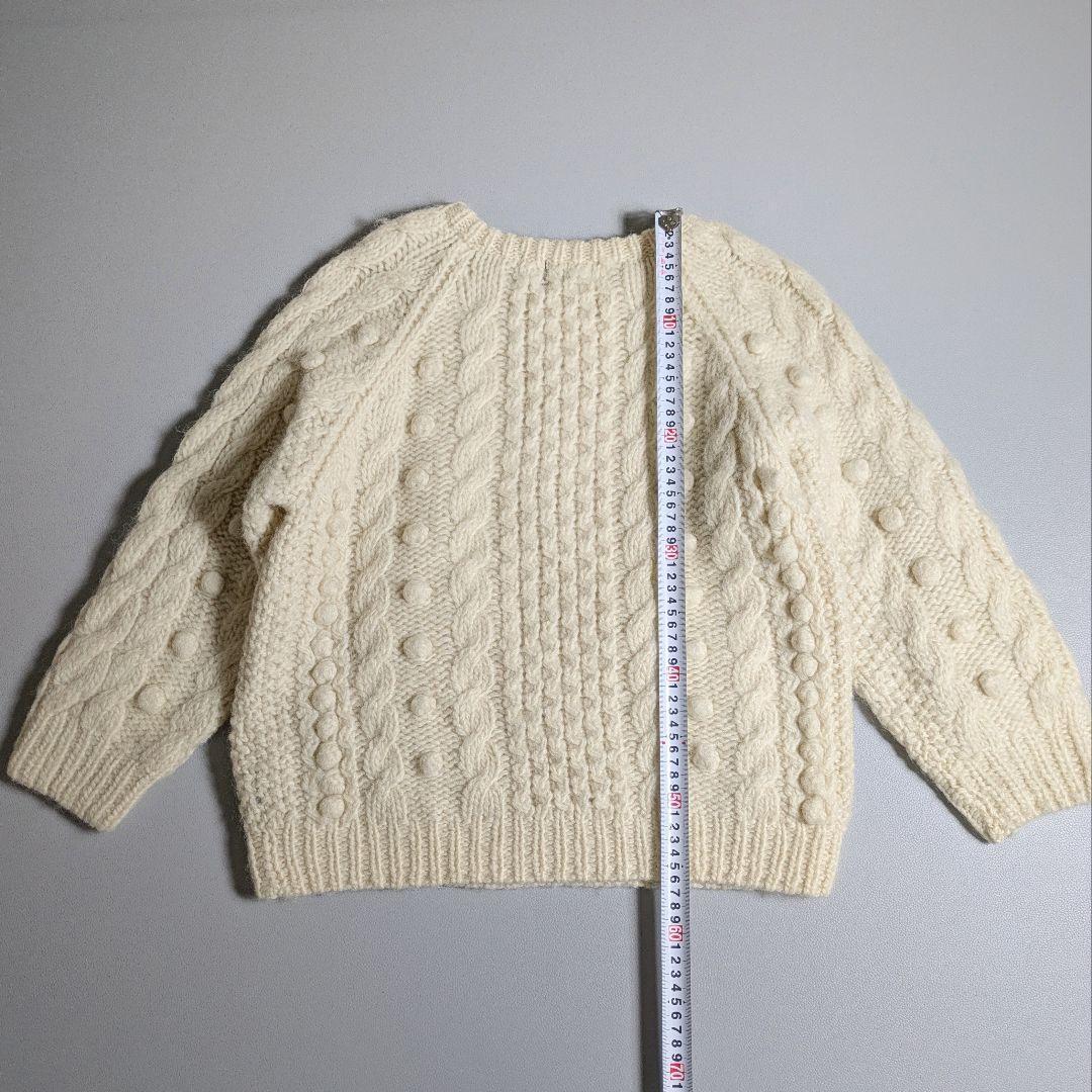 ヴィンテージ 手編みハンドメイドフィッシャーマンニット／アランニットホワイト　白