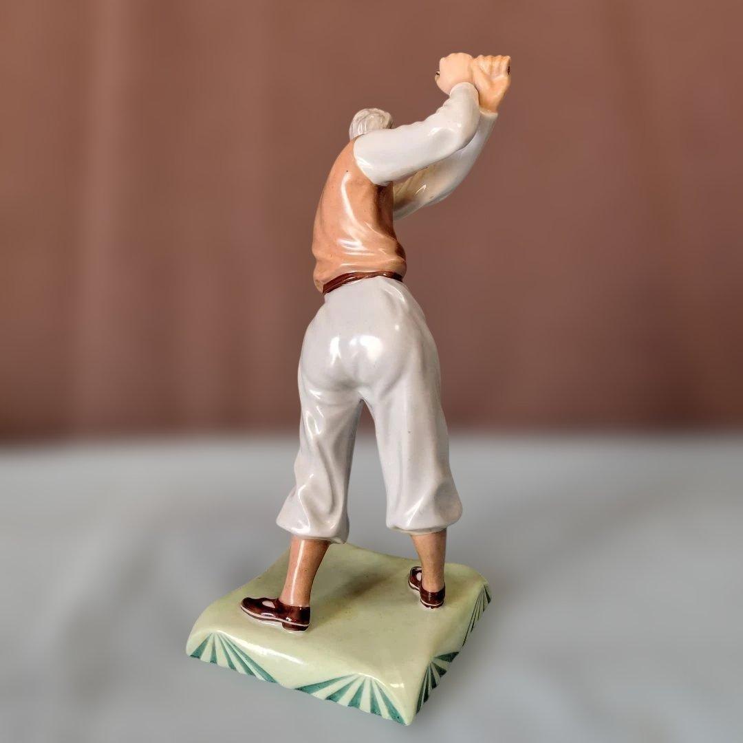 チェコスロバキア/シュラーゲン ヴァルト陶製置物2点 (アオサギとゴルファー)