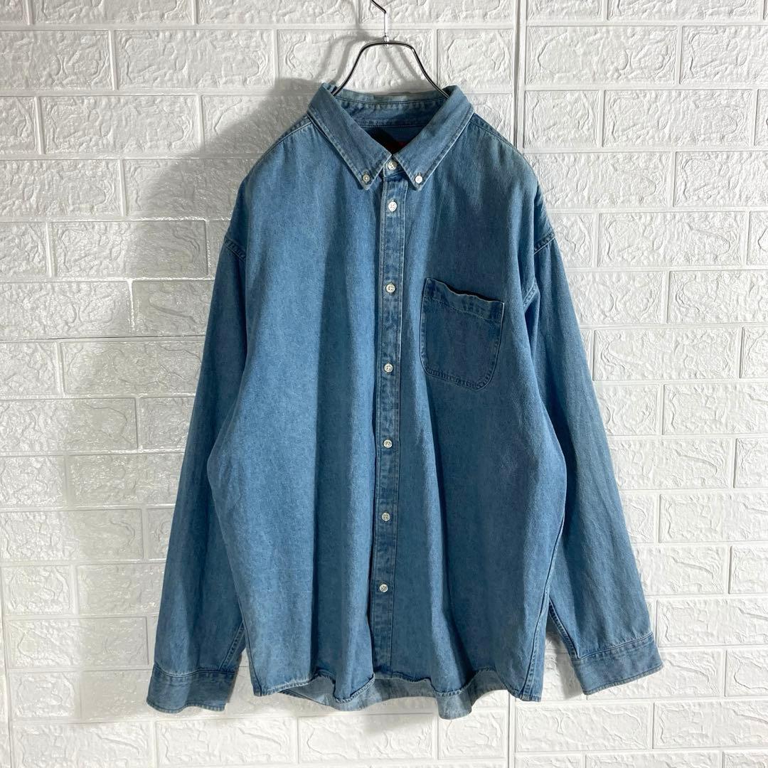 【希少XL】SUPREME シュプリーム バック刺繍ロゴ アップリケデニムシャツ