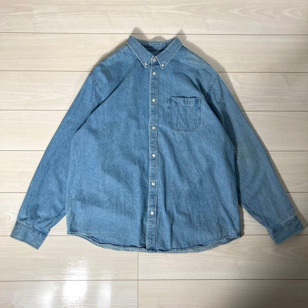 【希少XL】SUPREME シュプリーム バック刺繍ロゴ アップリケデニムシャツ
