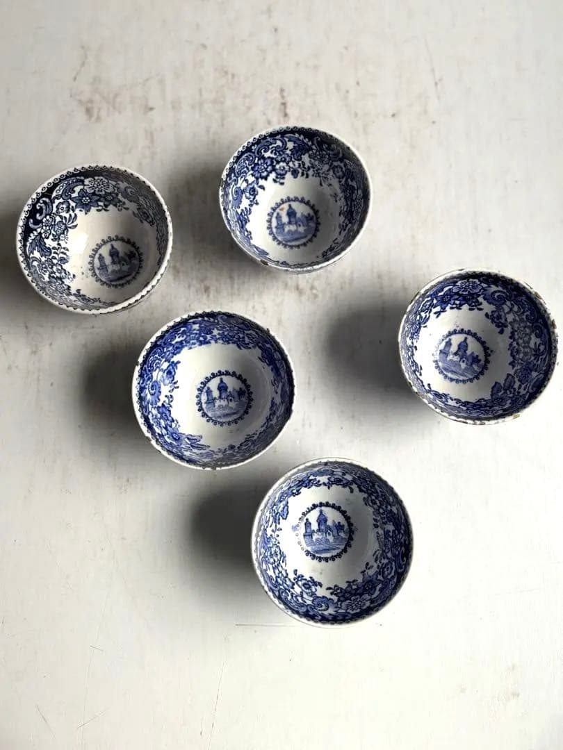 753 アンティーク オランダ デルフト焼 ティーボウル 煎茶椀 5客 金継ぎ