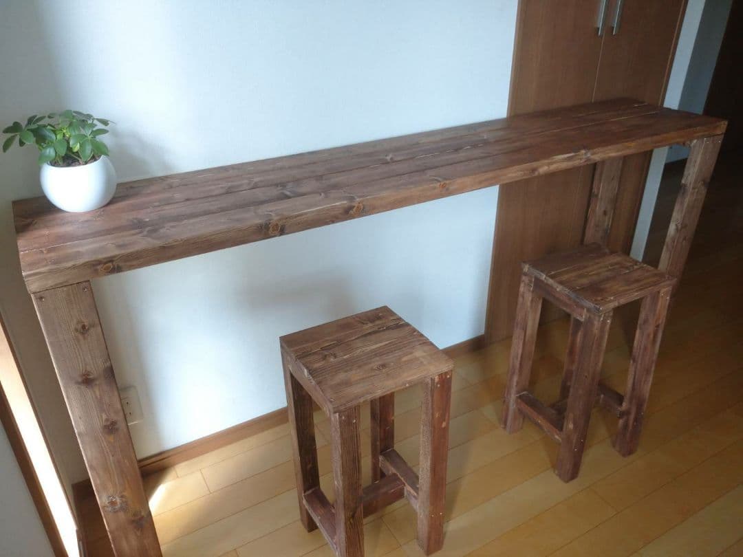 180ロングカウンターテーブル　ウォールナット　ワックス仕上　天板厚タイプ