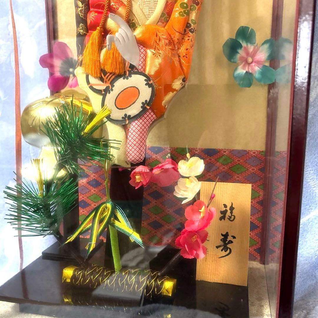 松竹梅 『福寿』 小鼓 伝統的な日本の羽子板 ガラスケース入り オルゴール付き