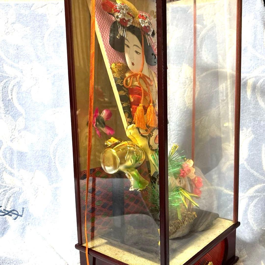 松竹梅 『福寿』 小鼓 伝統的な日本の羽子板 ガラスケース入り オルゴール付き