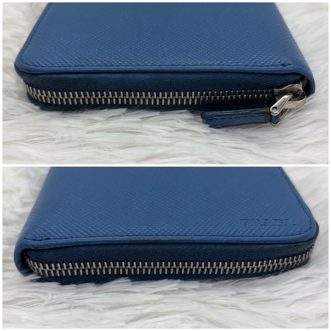 美品✨プラダ 長財布 ラウンドジップ オーガナイザー サフィアーノ レザー 青