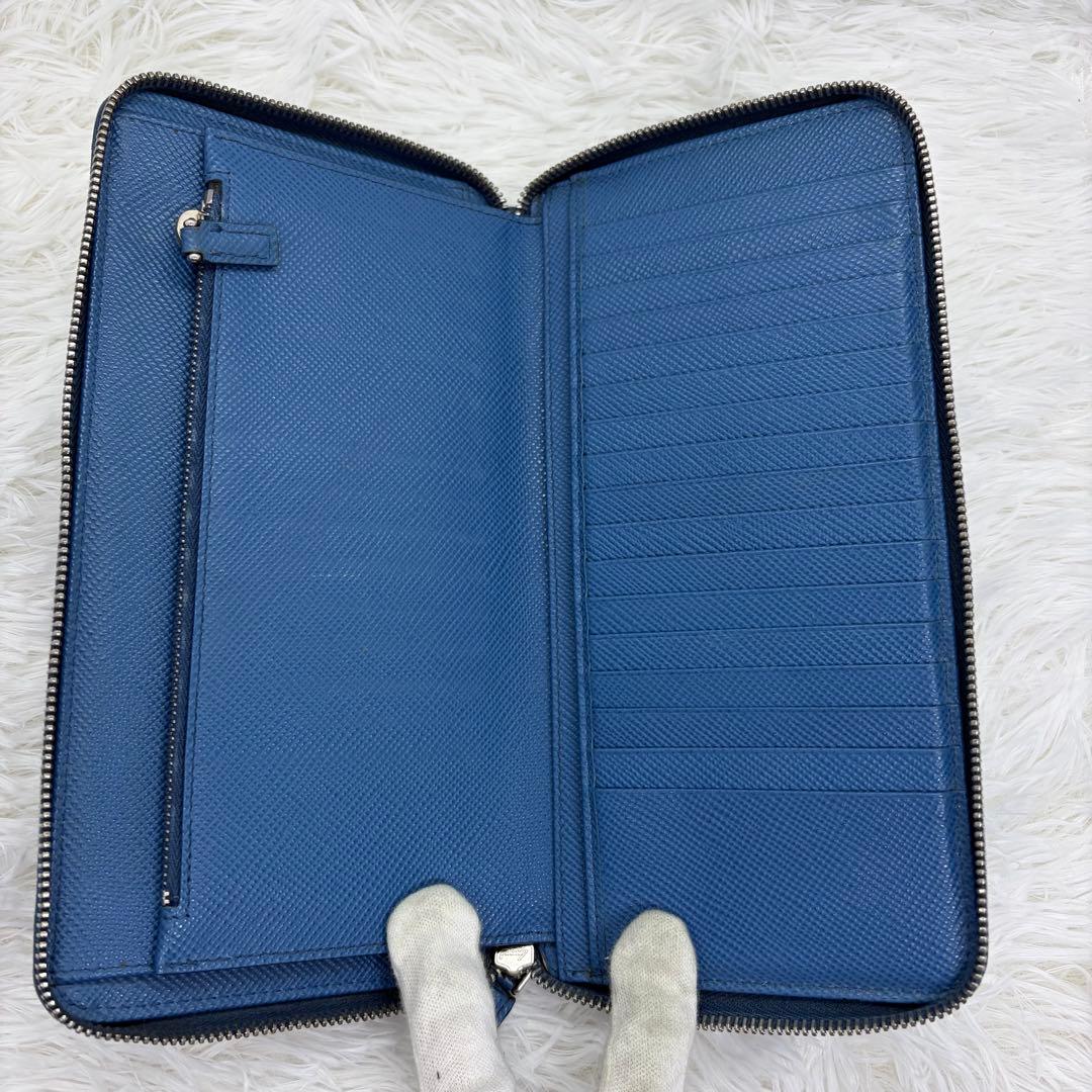 美品✨プラダ 長財布 ラウンドジップ オーガナイザー サフィアーノ レザー 青