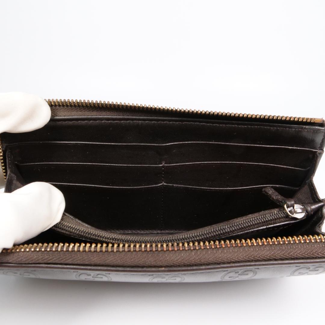 美品✨グッチ 長財布 シマ レザー GG柄 L字ファスナー ダークブラウン