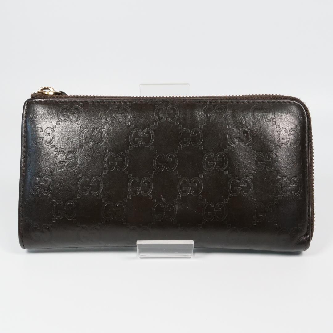 美品✨グッチ 長財布 シマ レザー GG柄 L字ファスナー ダークブラウン