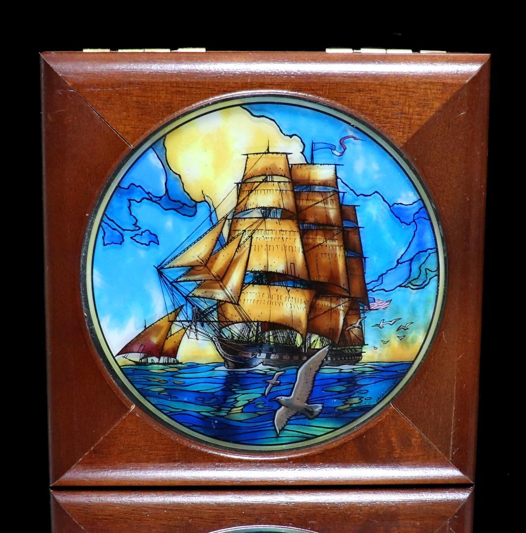 オールド・アイアンサイズ 軍船 ヴィンテージステンドグラス大型ジュエリーボックス