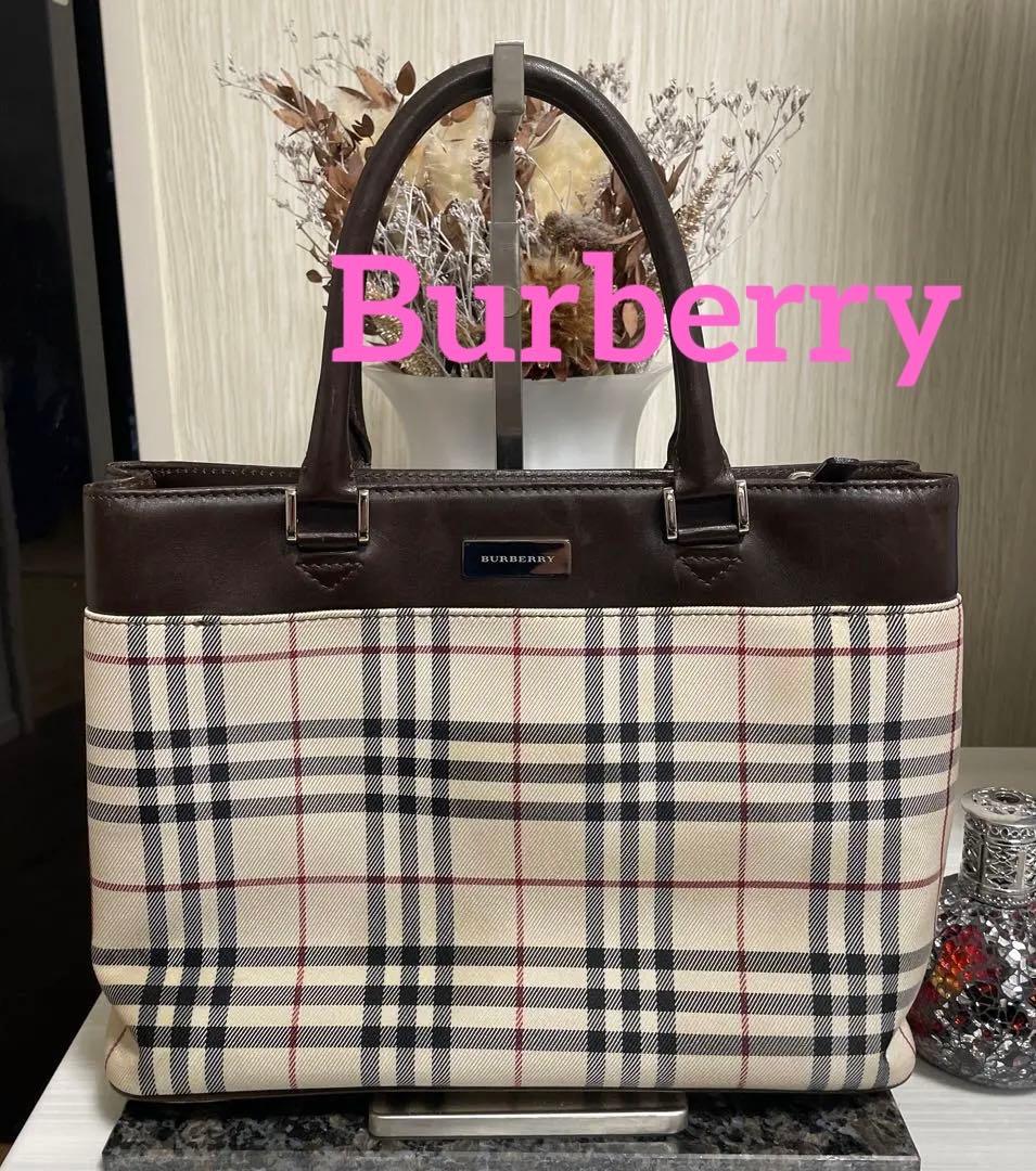 Burberry バーバリー　トートバッグ　ノバチェック　レザー　ロゴプレート