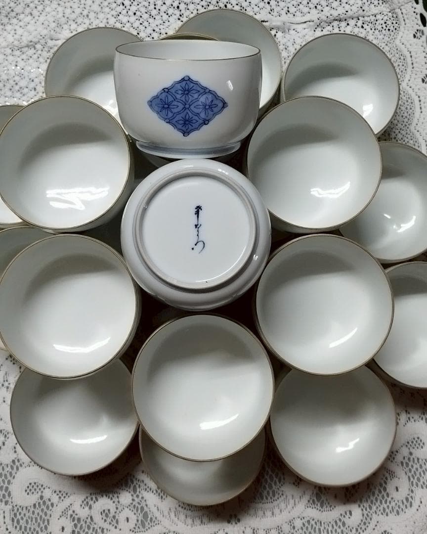 青い模様の汁椀 18個セット
