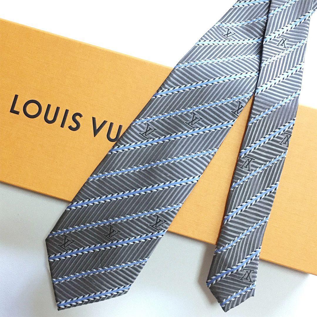 未使用級 ルイヴィトン Louis Vuitton ネクタイ グレー ストライプ