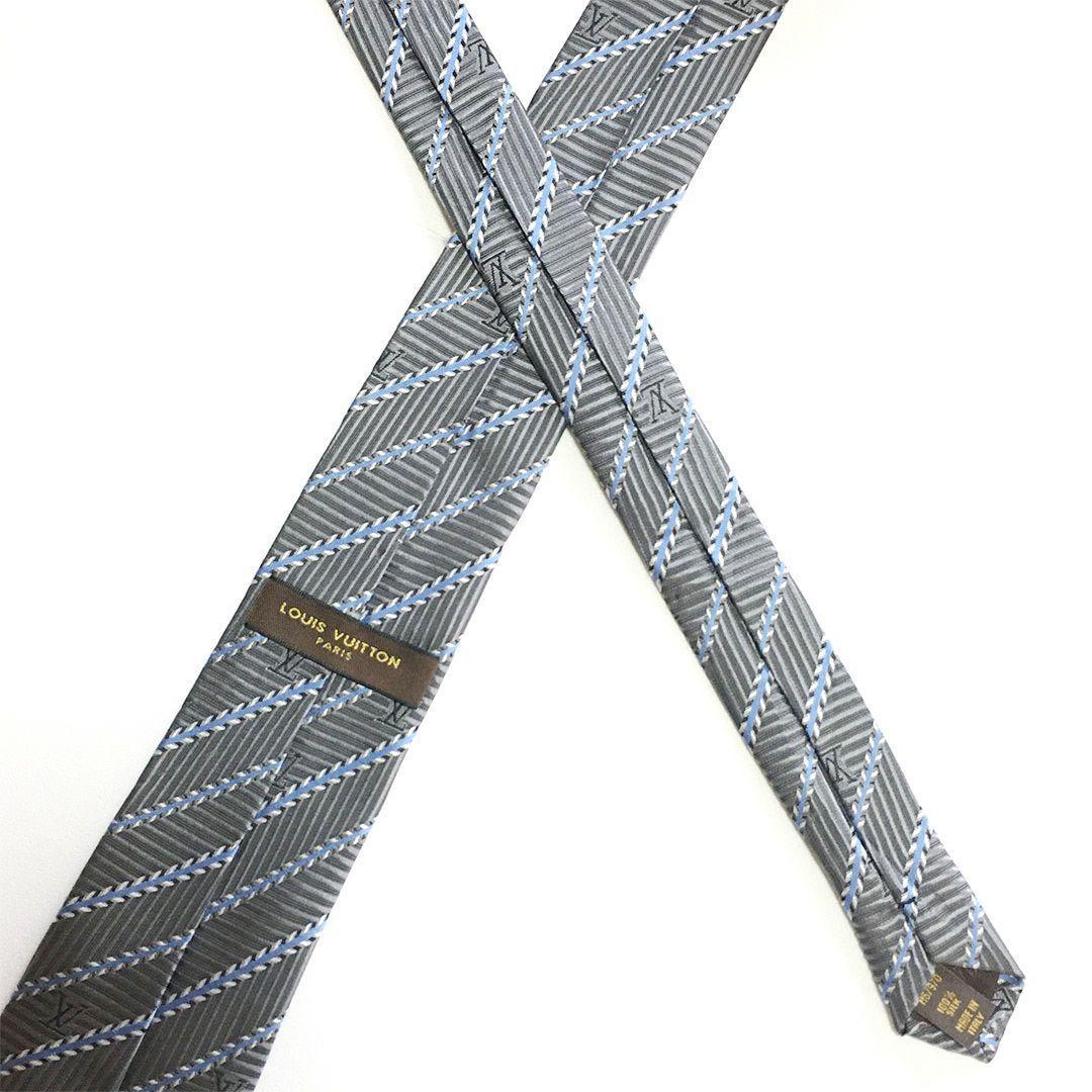未使用級 ルイヴィトン Louis Vuitton ネクタイ グレー ストライプ