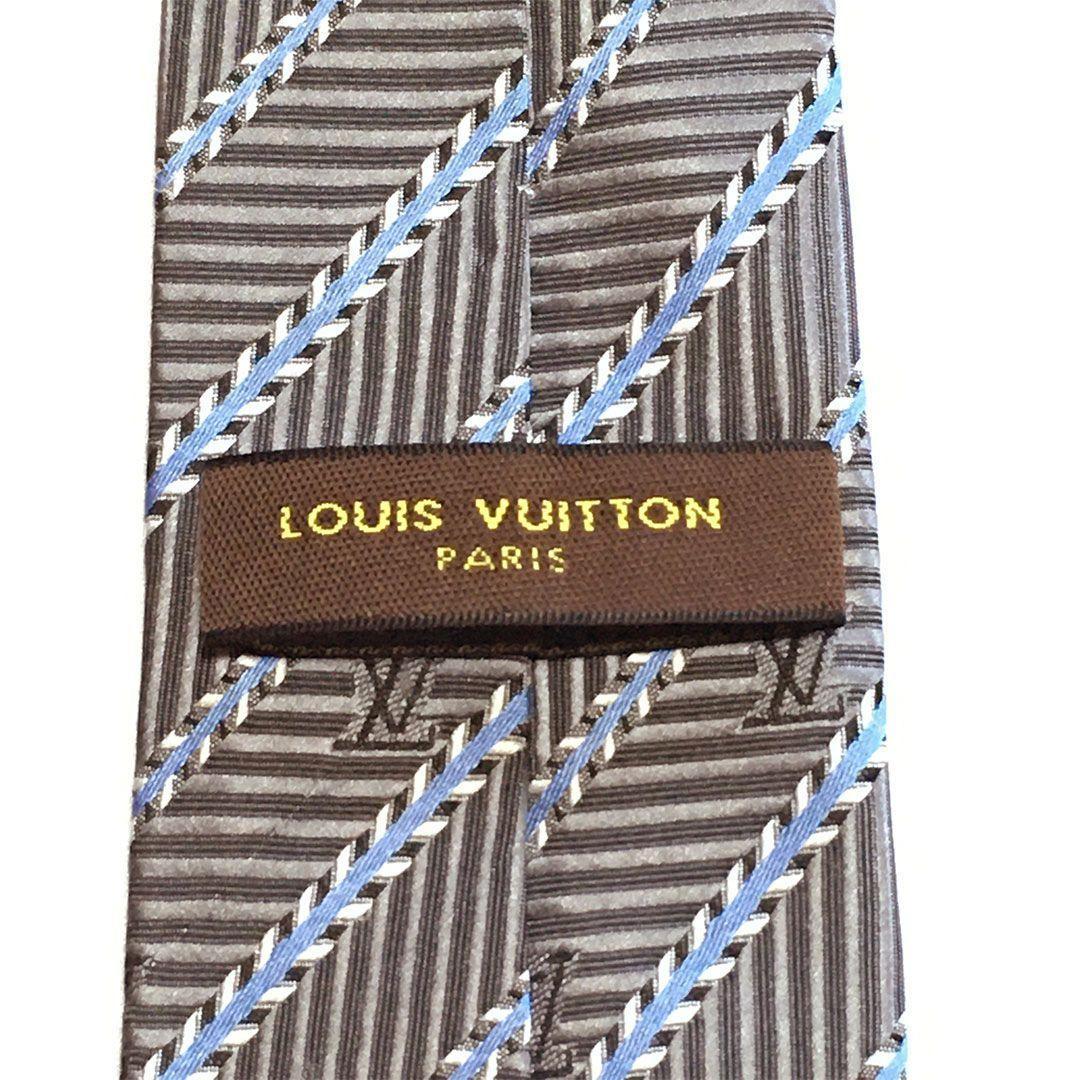 未使用級 ルイヴィトン Louis Vuitton ネクタイ グレー ストライプ