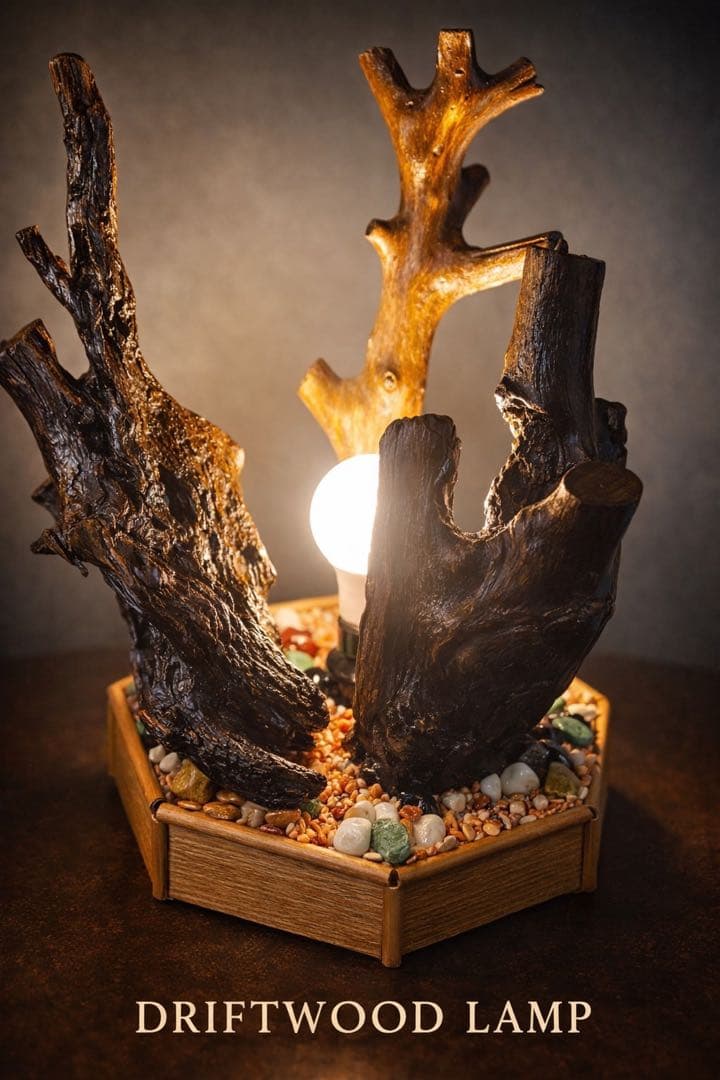 一点物 流木インテリア照明｜LED電球付き｜藤前干潟流木使用｜ハンドメイド