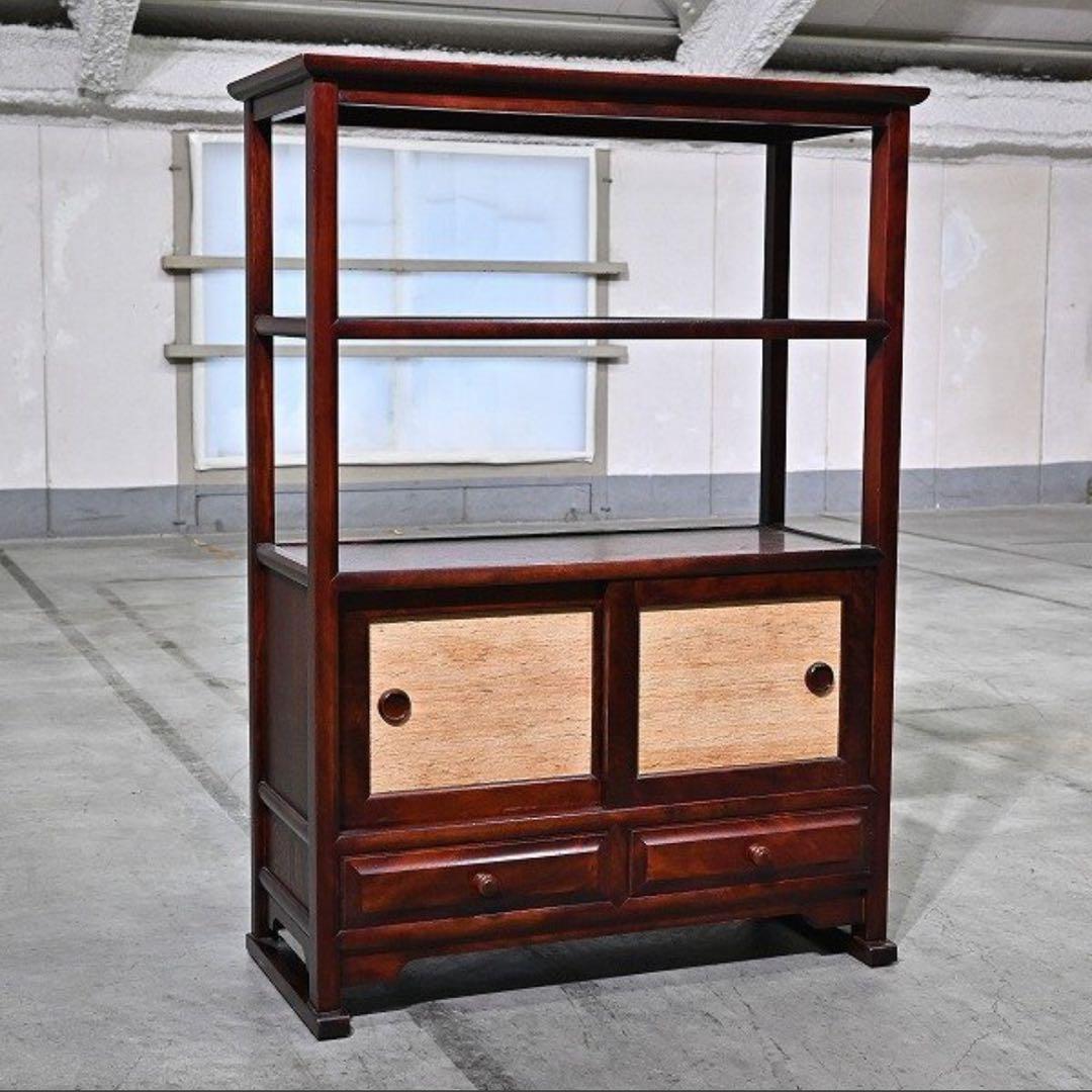 ★九州 日向民芸 ミズメザクラ 無垢材 茶棚 葛布 キャビネット シェルフ ★