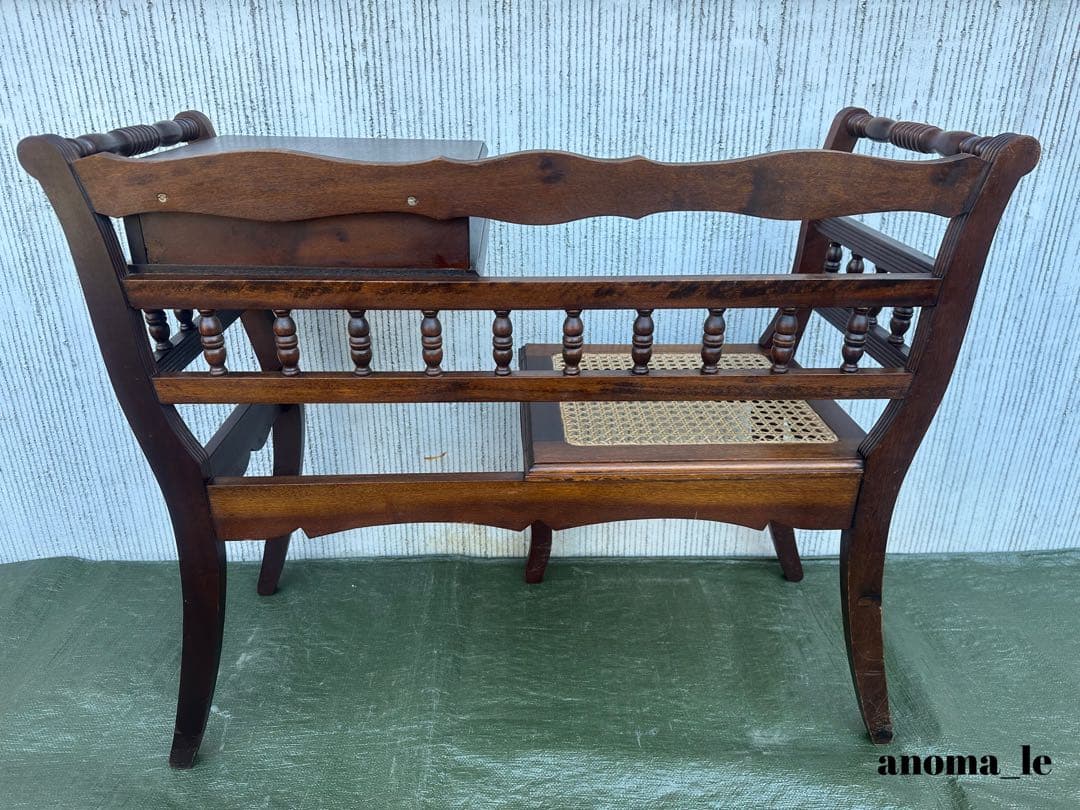 3007【テレフォンベンチ】木製　ベンチ　収納棚　花台　飾り台　アンティーク