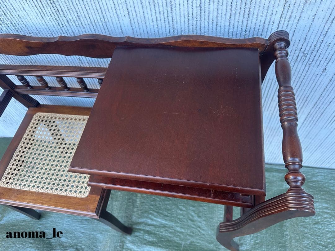 3007【テレフォンベンチ】木製　ベンチ　収納棚　花台　飾り台　アンティーク