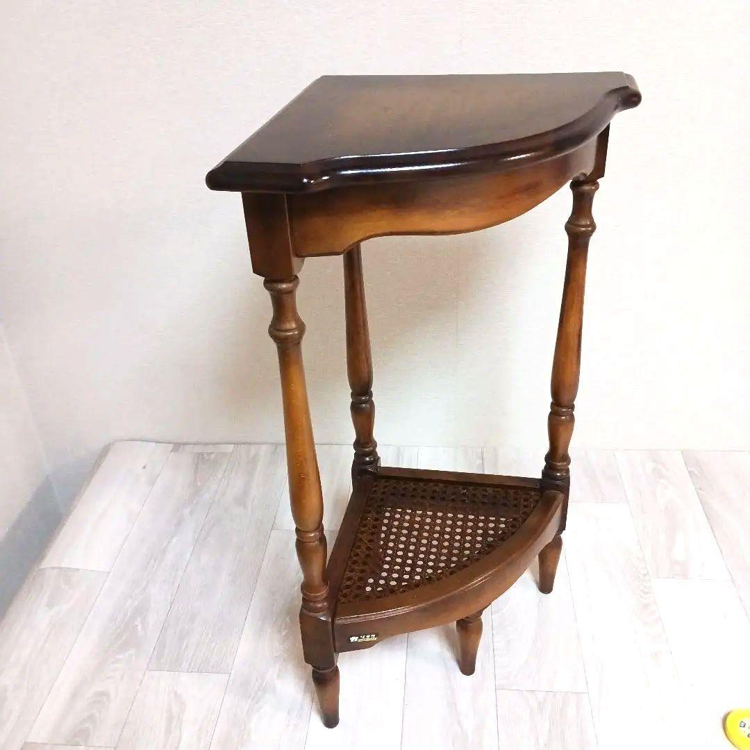 希少　オールドカリモク コーナーラック コロニアル 電話台 カタカナロゴ 飾り棚