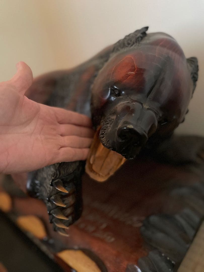 木製クマ彫刻 置物 特大