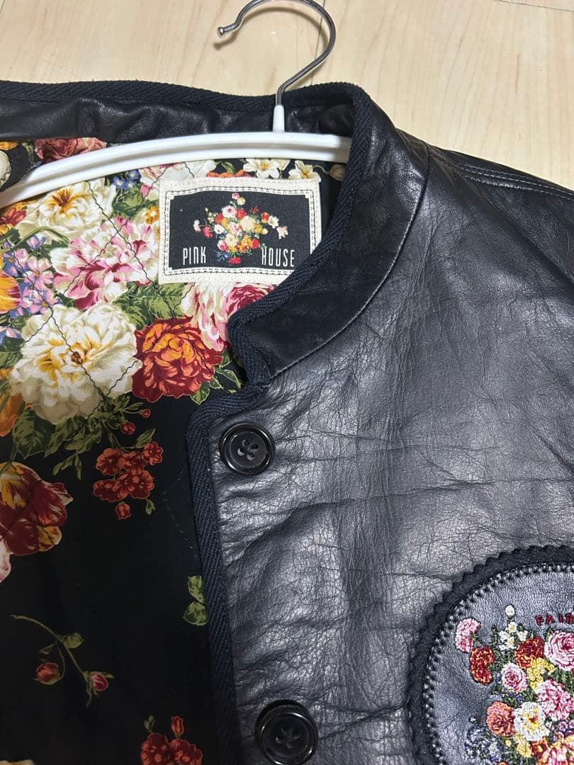 未使用　ピンクハウス　レザージャケット　裏地花柄