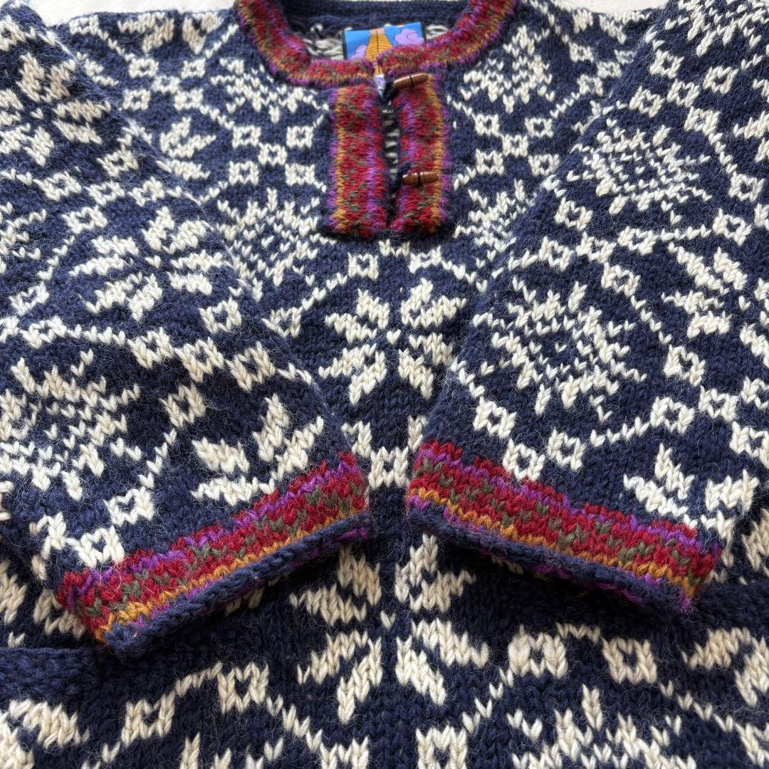 美品✨ネパール製　ウール100%　ハンドメイド　ニット　セーター　プルオーバー