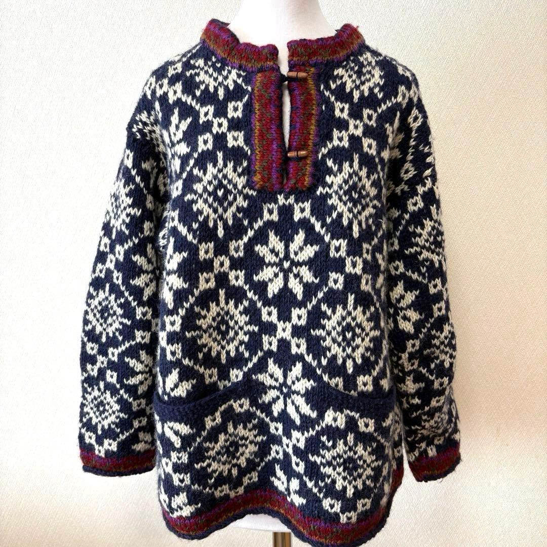 美品✨ネパール製　ウール100%　ハンドメイド　ニット　セーター　プルオーバー