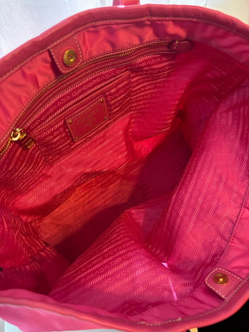 PRADA プラダ ロゴジャガード トートバッグ 三角プレート ナイロン ピンク