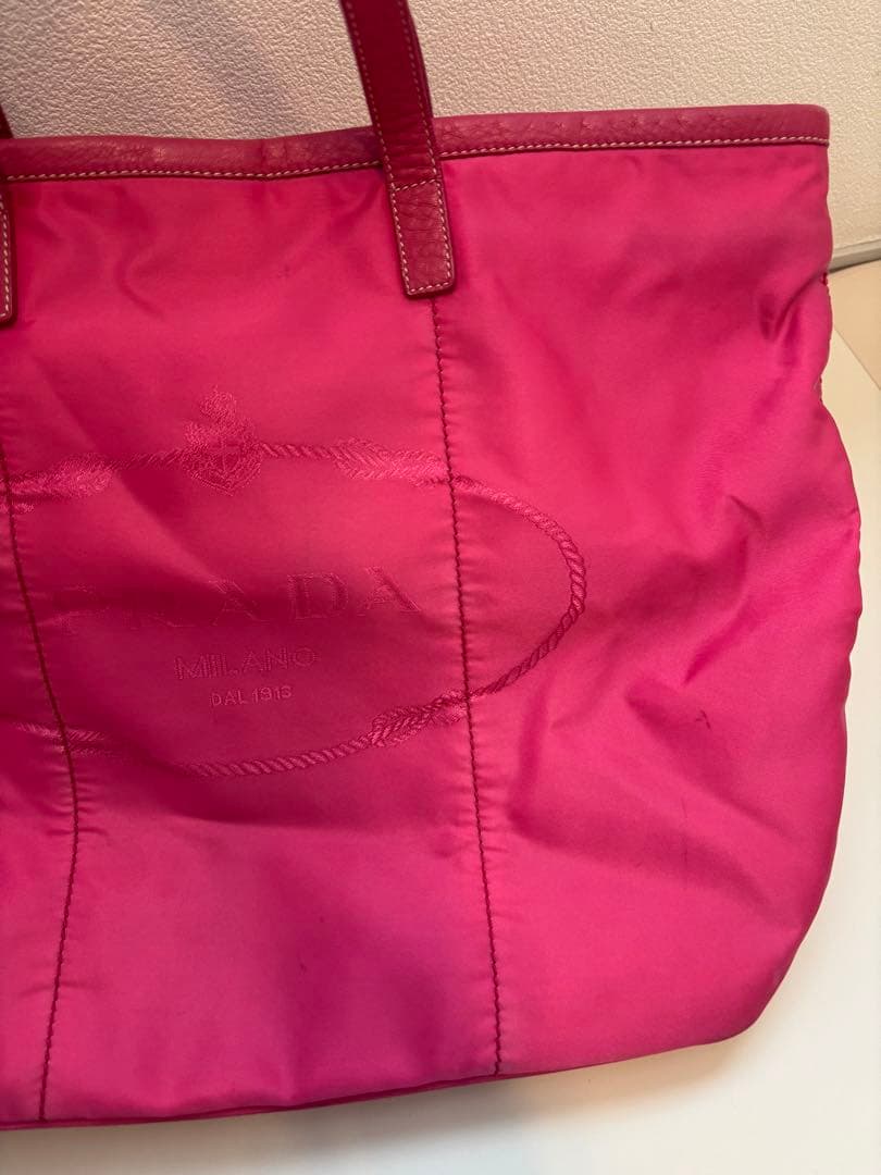 PRADA プラダ ロゴジャガード トートバッグ 三角プレート ナイロン ピンク