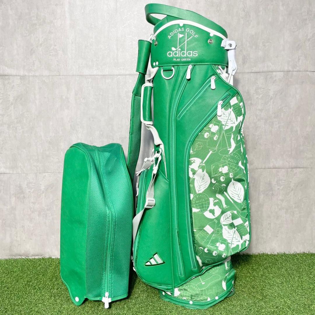 【フード未使用】アディダス キャディバッグ ゴルフバッグ グリーン スタンド