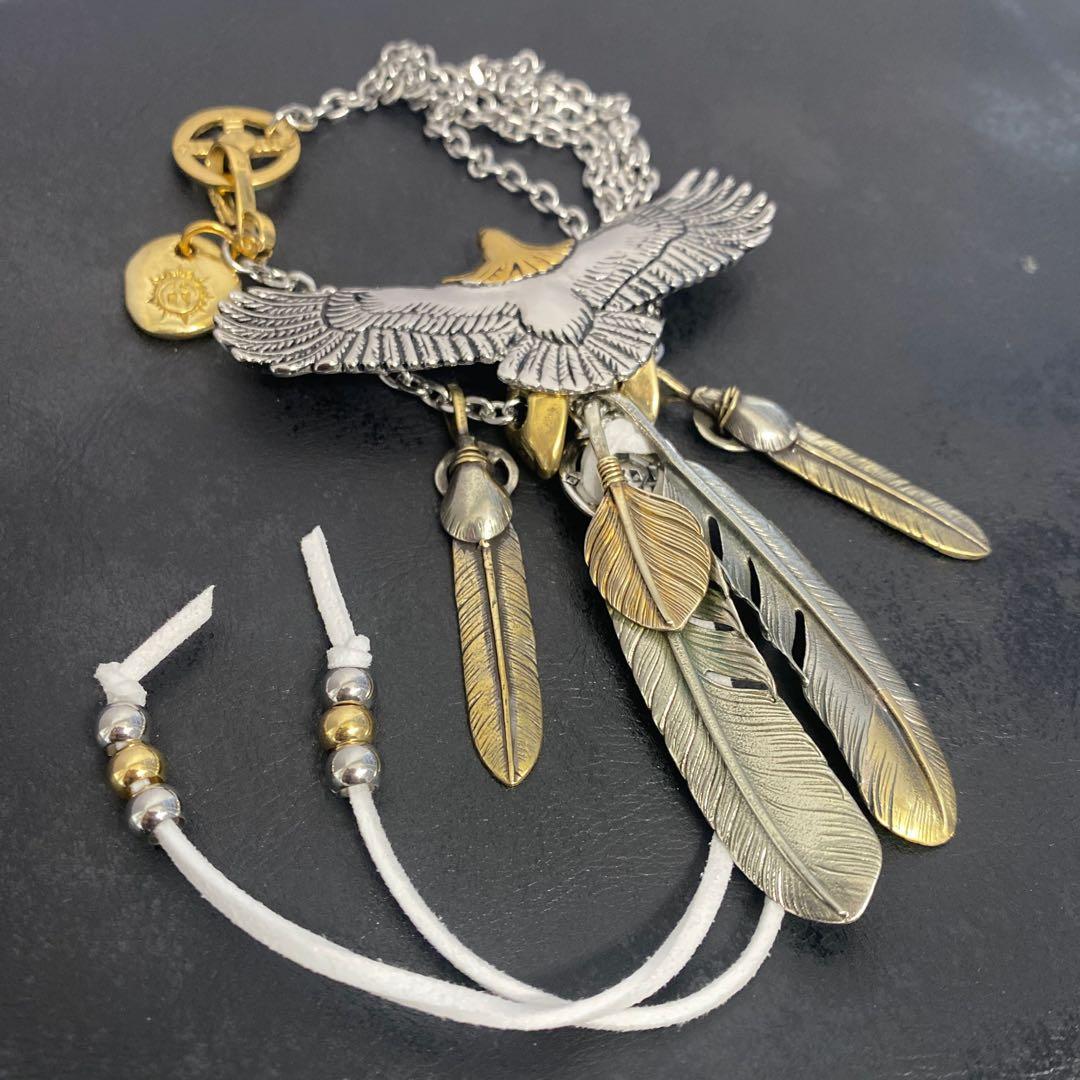 最高峰 セット イーグル フェザーネックレス 金爪 上金フェザー 太角チェーン